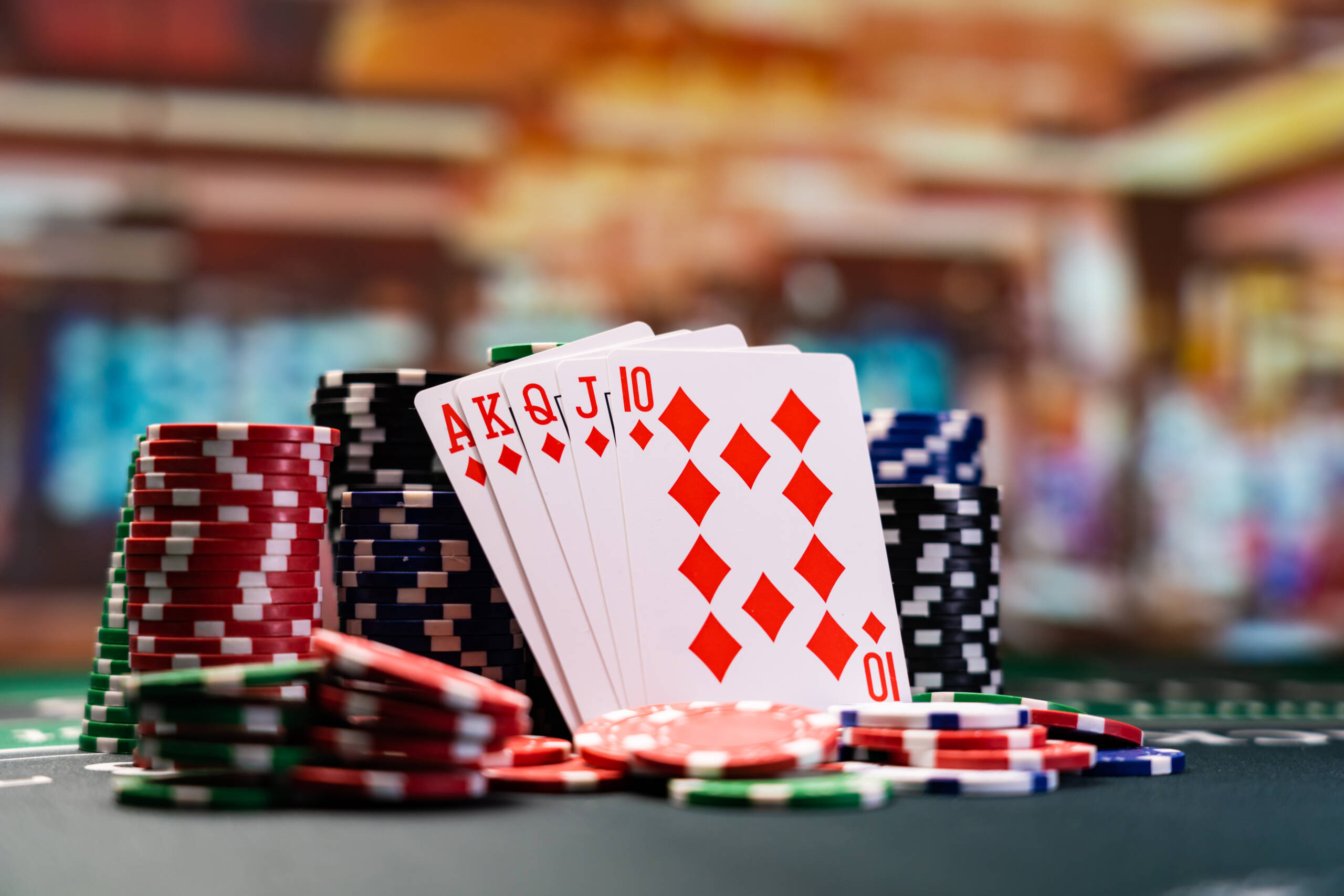 Poker royal flush with casino chips
